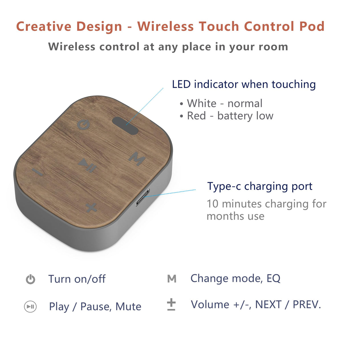 KEiiD Bluetooth Computer Speakers with Wireless Touch Control Pod for PC Laptop/Desktop Wireless Stereo Gaming Speakers, 4 EQ Modes, Aesthetic Style, New Model