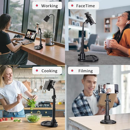 Phone Stand for Desk, Height Adjustable Cell Phone Holder for iPhone, 360 Degree Rotatable Office Phone Stand for Video Recording,Live Streaming,Compatible with All 4.7-7in Smartphones (T13-2)