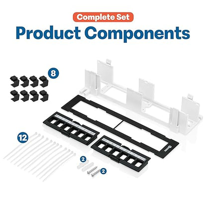 Everest Media 12-Port Keystone Patch Panel (1-Pack) - Removable 6-Port Panels - with 89D Wall Mount Bracket - Vertical/Horizontal Installation - 8 Blank Keystone Jack Inserts Included