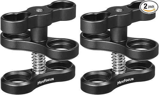 MINIFOCUS 2PCS 1'' Aluminum Ball Clamp Mount for Underwater Diving Light Arms Tray System, Photography Diving Camera, 360° Clip Adapter Bracket for Action Camera Flashlight Arms System