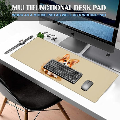 Watercolor Corgi Gaming Mouse Pad, Large Office Desk Mat, Anti-Slip Rubber Base Mousepad for Computer Laptop Keyboard, Smooth Desk Pad for Home Office Gamer Work Accessories 31.5" x 11.8"