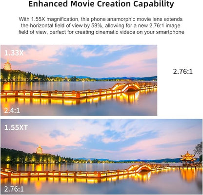 Andoer Anamorphic Movie Lens 1.55X - Universal Lens Clips & Carry Bag - Compatible with iPhone 15/14/13/12/11