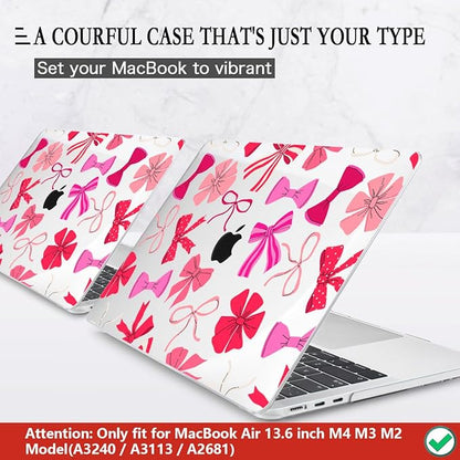 CISSOOK Compatible with MacBook Air 13.6 inch Case 2025 2024 2023 2022 Release A3240 A3113 A2681, Plastic Hard Shell Case Keyboard Cover Screen Protector for MacBook Air 13inch M2 M3 M4, Pink Bows