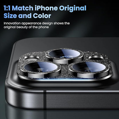 Uyiton Compatible with iPhone 16 Pro/iPhone 16 Pro Max Camera Lens Protector - [Not Easy to Break][Strong Adsorption][Case-Friendly] Metal Tempered Glass Rear Camera Screen Cover - Glitter Black