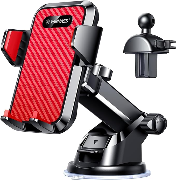 VANMASS 【2025 Strongest & Military-Grade Car Phone Mount 【Patent & Safety】 Ultimate Cell Phone Holder Best Handsfree Stand for Dash Windshield Vent for iPhone 16 Pro Max 15 14 Android & Truck, Red