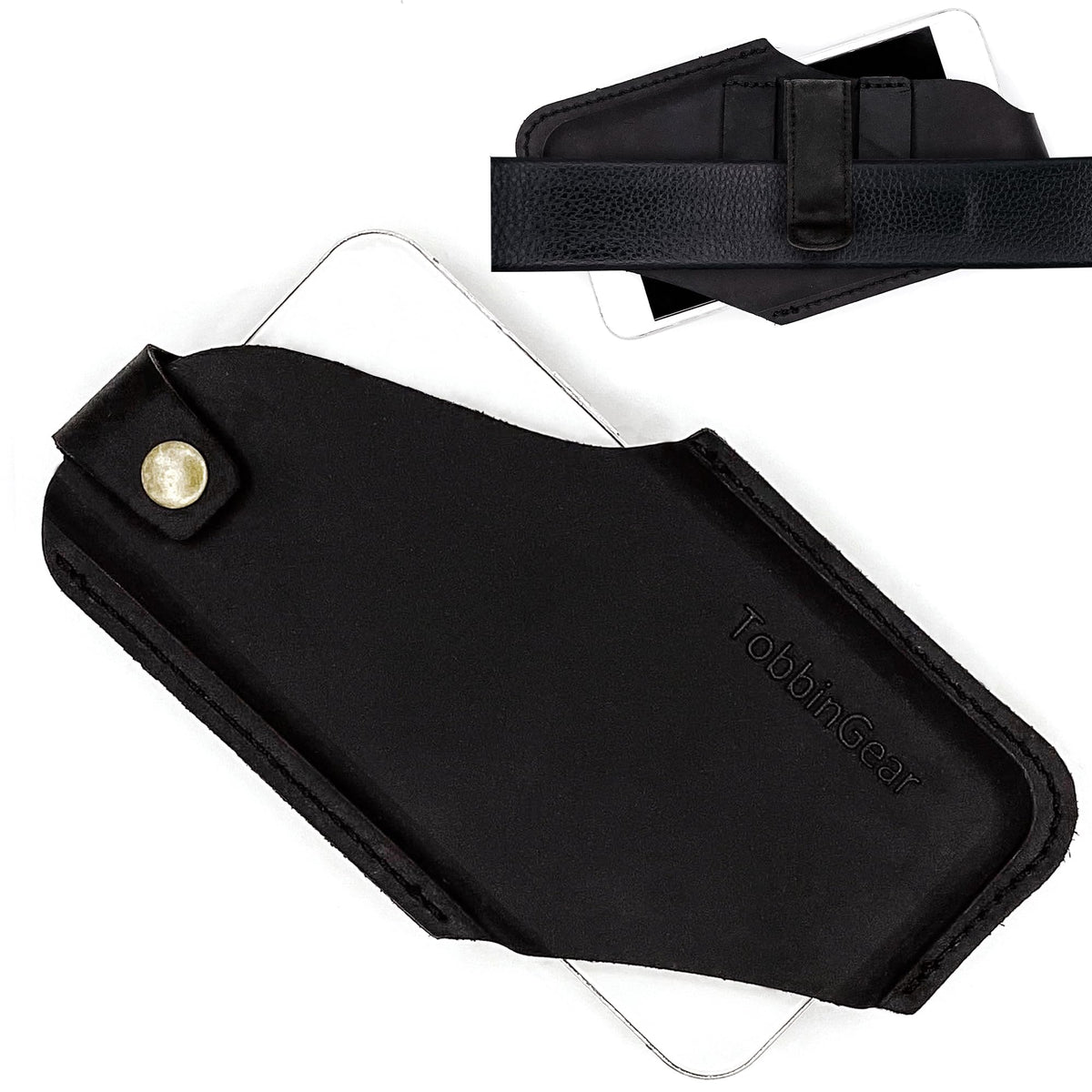 TobbinGear Leather Cell Phone Holster with Belt Clip, Universal Phone Holster for Men Belt Holder, Leather Case for iPhone, Samsung Galaxy Phones, Dark Brown, Large
