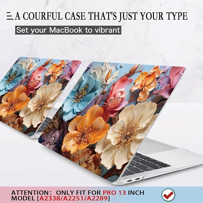 CISSOOK Compatible with MacBook Pro 13 Inch Case 2025 2024 2023 2021 2020 Release M2 M1 A2338 A2289 A2251, Hard Shell Case & Keyboard Cover for MacBook Pro 13 with Touch Bar, Silk Flowers