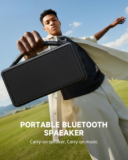 DINDIN Portable Bluetooth Speaker: 80W (Peak), 20H Playtime, Loud Wireless Wood Speakers with Bass, AUX and USB Input, Subwoofer, TWS Pairing, Vintage Speaker for Outdoor, Home, Office (Black)