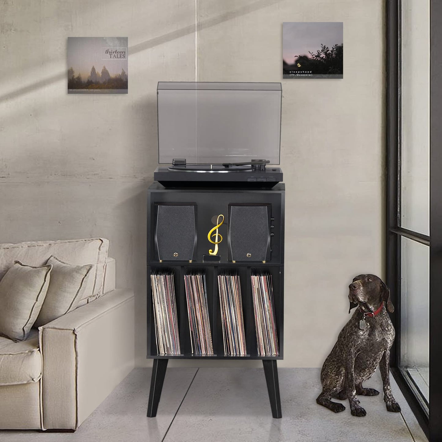 Lerliuo Record Player Stand, Black Turntable Stand Holds up to 160 Albums