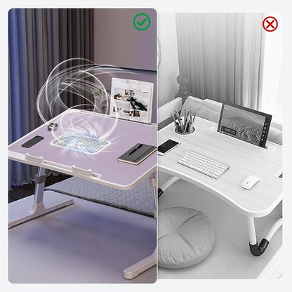 iXTRA Laptop Lap Desk Include Cooling Fan,Adjustable Lap Desk with Light Fan,Folding Laptop Desk for Bed with USB,Bed Desk with Storage Drawer 60x40cm,Purple