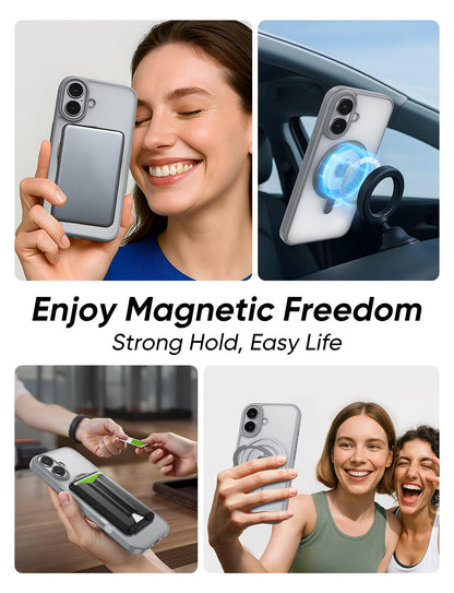 MAGIC JOHN 360° Rotatable Magnetic Invisible Stand for iPhone 16 Case [Camera Control Button] [Compatible with MagSafe] 16FT Shockof for iPhone 16 Case with Kickstand, Gray