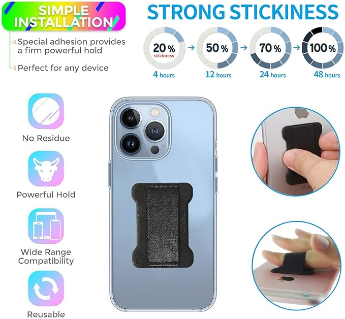 WOJI Cell Phone Finger Grip Strap Holder for Hand, Phone Strap, Phone Holder for Hand - Small, New Slim Finger Loop Selfie Grip Compatible with Most Smartphones (Black) - 2Pack
