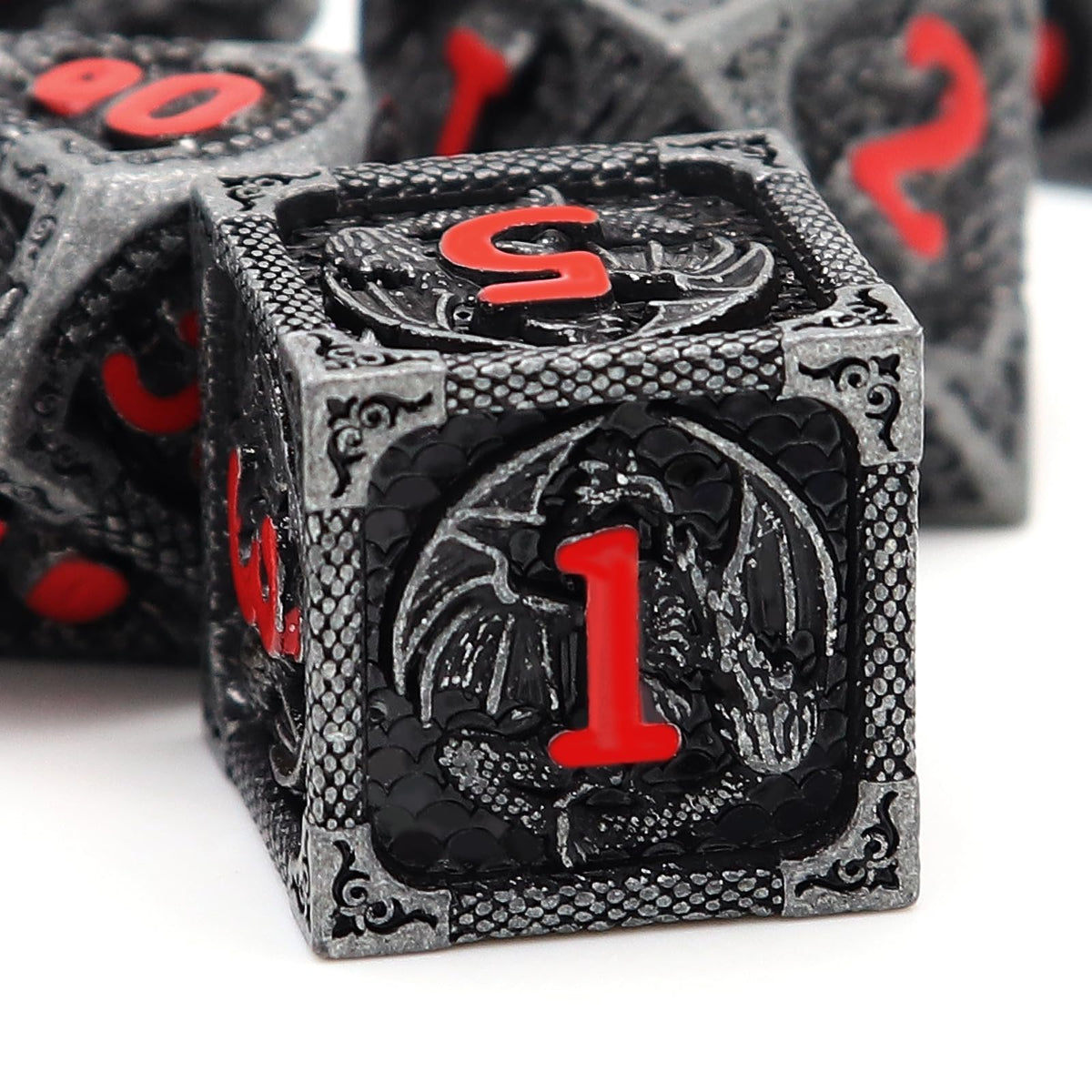 Haxtec Metal DND Dice Set, 7 Pcs Dragon Pattern Polyhedral Dice for RPG