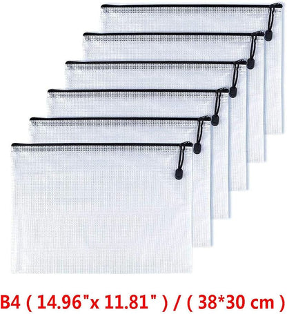 Oaimyy-B4(11.5"x 15",12 Pcs),Plastic Mesh Zipper Pouch Document Folders Bag & Zipper-Waterproof Zip File Folders for School Office Supplies, Travel,Puzzles Games Organizing Storage-Black