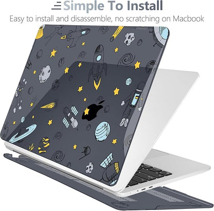 Batianda Premium Case for New MacBook Air 15 inch 2025 2024 2023 with M4 M3 M2 Chip, Designed Protective Plastic Black Hardshell & Keyboard Cover & Screen Protector, Hand Drawn Space