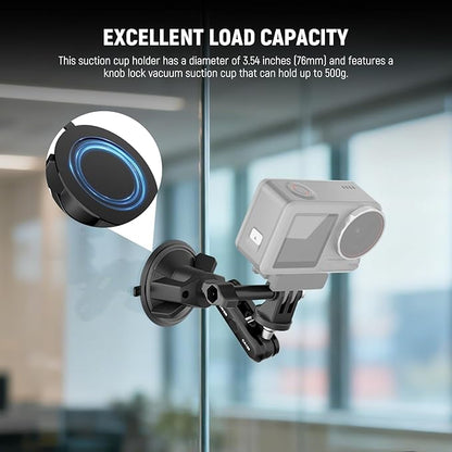 NEEWER Suction Cup Phone Holder & Camera Mount Compatible With GoPro DJI Insta360 iPhone, Car Phone Mount with Action Camera Adapter 360° Magic Arm for POV Windshield Glass Vlog Video Recording, CA158