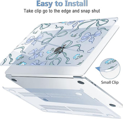 Mektron for 2025 MacBook Air 15 inch M4 Case A3241/ 2024 M3 A3114/ 2023 A2941 M2 Hard Printed Case with 15.3 Liquid Retina Display Touch ID, Plastic Hard Cover & Keyboard Skin- Bows C355-Blue