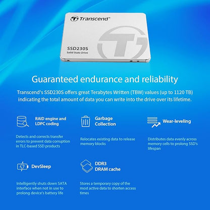 Transcend 1TB 2.5" SATA III 6Gb/s SSD with DRAM, Up to 560MB/s, Compatible with PS4, Laptops, Desktops, PCs, Notebooks, Internal Solid State Drive with SLC Cache, 3D TLC NAND, RAID Engine, LDPC Coding