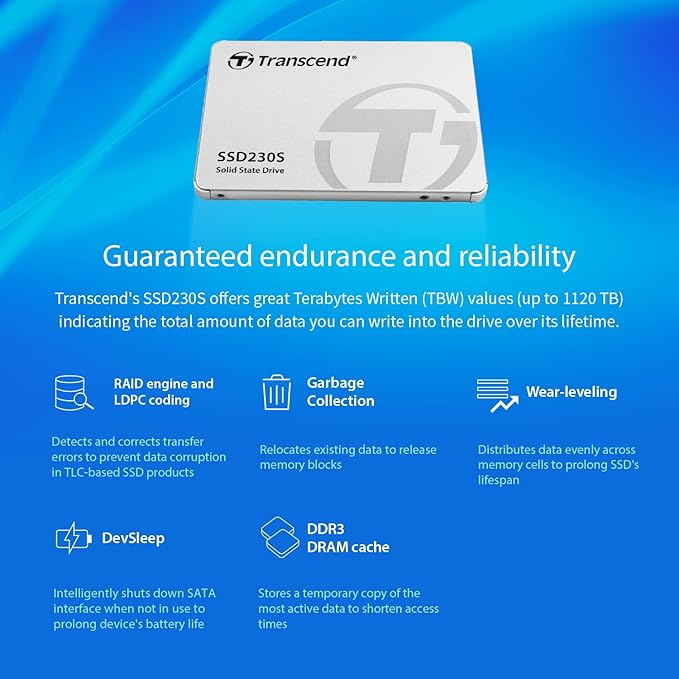 Transcend 128GB 2.5" SATA III 6Gb/s SSD with DRAM, Up to 560MB/s, Compatible with PS4, Laptops&Desktops, PCs&Notebooks, Internal Solid State Drive with SLC Cache, 3D TLC NAND, RAID Engine, LDPC Coding