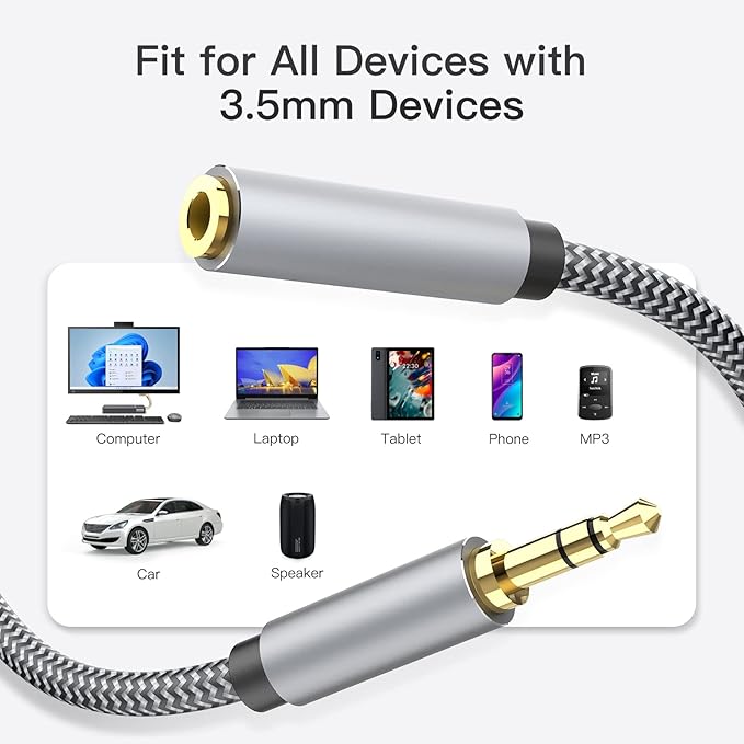 Headphone Extension Cable 10ft - 3.5mm Extension Cable Nylon Braided Aux Cord Extender for Smartphones, Tablets, Media Players (No Mic Support)