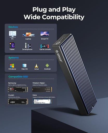 ORICO M.2 NVMe/SATA SSD Enclosure - USB 3.1 Gen 2 (10 Gbps) Support UASP for M.2 NVMe/SSD Size 2230/2242/2260/2280