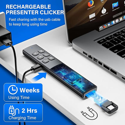 Presentation Clicker with Air Mouse - USB C Wireless Presenter Remote Clicker with Laser Pointer, RF 2.4GHz PowerPoint Clicker for Presentation, Computer Pointer Clicker Slide Advancer for Mac,Laptop
