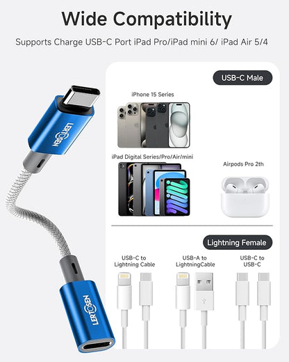 2 Pack Lightning to USB C Adapter,Lightning Female to USB C Male Cable Adapter Type C Charger Connector for iPhone 17 16 15 Pro Max Plus,Samsung S25/S24/S23,Fast Charging & Data Sync,Not for Audio/OTG