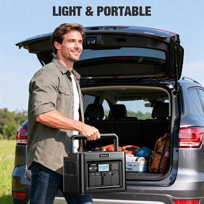 GRECELL Portable Power Station 1200W 672Wh H1200 LiFePO4 Battery Solar Generator with 10ms UPS, 1200W Solar Power Station, 9 Output Ports for Home Emergency, Outdoor Camping, RV Travel, Laptop TV