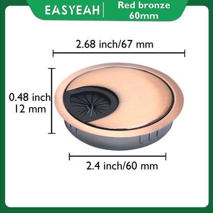 EASYEAH 1 Pcs Desk Grommet 2-3/8" / 60 mm, Desk Cord Hole Cover, Cable Grommet Metal Zinc Alloy Materilal, Desk Hole Grommet for Home & Office Pc, Detachable Cable Cord Organizer-Copper Red