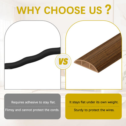 JAHOMFAI Floor Cord Cover 10FT Cord Covers for Wires on Floor Protect Wires & Prevent Trip Hazards, Easy to Cut for Home, Office, School, Concerts, Cavity W0.6in x H0.32in