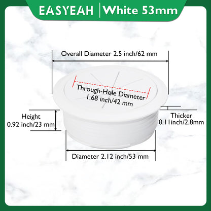 EASYEAH 5 Pcs Desk Grommet 2-1/16" / 53 mm, Desk Hole Cover for Cables White, Cable Grommet ABS Plastic, Desk Hole Grommet for Home & Office Pc, Detachable Cable Cord Organizer