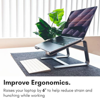 Macally Aluminum Laptop Stand for Desk - Works with All MacBook/Pro/Air & Laptops Between 10” to 17.3” - Sleek and Sturdy Laptop Riser - (ASTANDSG), Space Gray