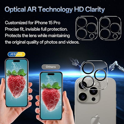 Screen Protector for iPhone 15 Pro [6.1 Inch],2 pcs Colorless Anti-Blue Light Tempered Glass Films, HD Clear, 9H Hardness, No Bubbles, Case Friendly with 2 pcs Camera Lens Protector