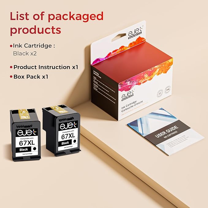 67XL Ink Cartridge (2-Black) Compatible for HP Ink 67 for HP 67XL Black Ink Cartridge High Yield for Deskjet 2700 2700e 2755e 2855e 2800e 2852e 2827e 4100e 4155e 4227e 4255e Envy 6055e 6455e Series