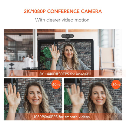 NUROUM V15AF 2K Webcam for PC, 1080P 60fps Autofocus HD Webcam with Dual Noise Cancelling Microphone, 75° FOV&Light Correction, USB Web Camera Plug&Play for Zoom/Teams,Grey