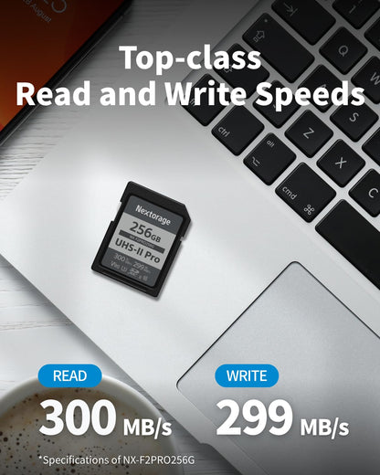Nextorage Japan 128GB 2Pack SDCard UHS-II Memory Card V90 Canon, Sony, Nikon, Fujifilm, Panasonic Camera 8K 4K High-Speed Continuous Shooting pSLC Max Read 300MB/s Max Write 299MB/s NX-F2PRO128G