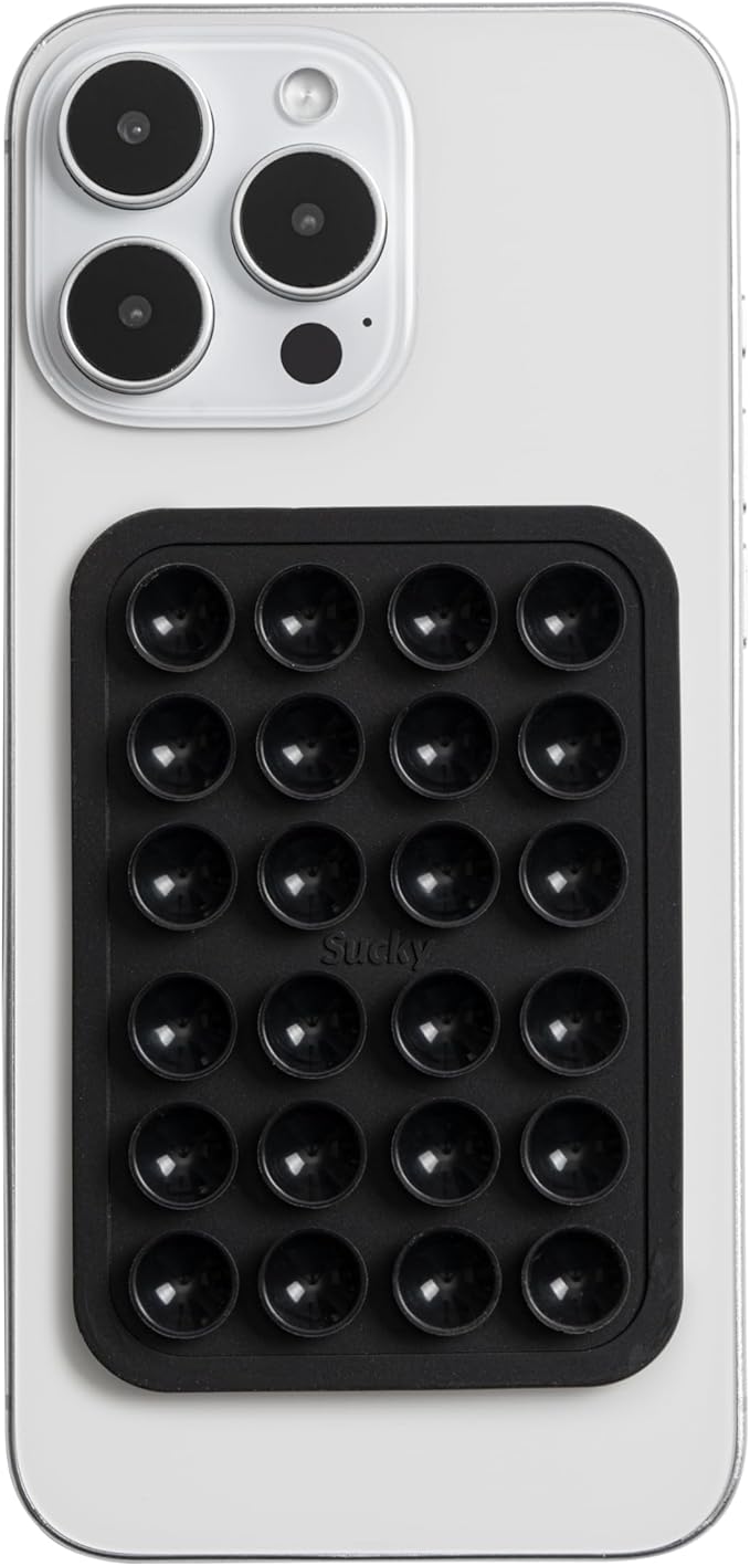 SUCKY Silicone Suction Phone Case Adhesive Mount - Anti-Slip Holder, Hands-Free Fidget Toy, Phone Accessory for iPhone and Android (Deep Black, Single Sided)