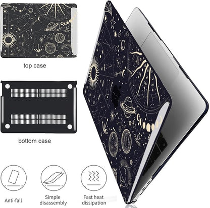 for 2025 MacBook Air 13.6 Inch Case M4 A3240 M3 A3113 M2 A2681 2022 2023 2024 Release, Printed Pattern Plastic Hard Shell Case Keyboard Cover for Mac 13 Air M4 Chip Touch ID, Constellation