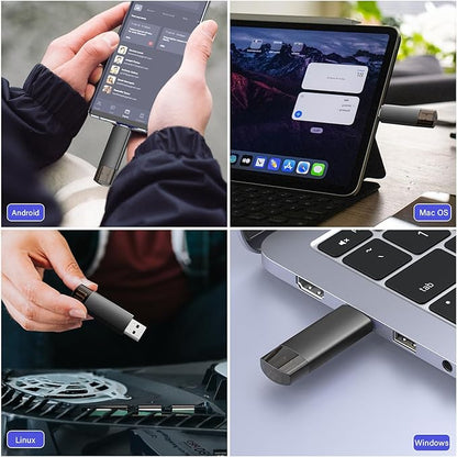 256GB USB C Flash Drive Dual USB 3.0 Flash Drive Type C + USB A Portable Type-C Flash Drive 2-in-1 USB-C Thumb Drive for Smartphone Tablet Computer Mac iPhone 16/17 Black