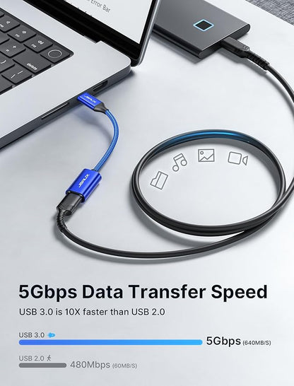 JSAUX USB C to USB Adapter [2 Pack], USB Type C Male to USB 3.0 Female OTG Cable-Blue