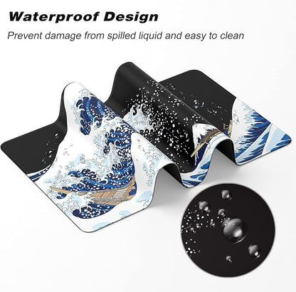Extended Gaming Mouse Pad, XXL Large Desk Pad 30 x 14 Inch, Big Computer Keyboard Mousepad, Waterproof Mouse Mat with Stitched Edges and Non-Slip Base for Women Office Gaming, Sea Waves