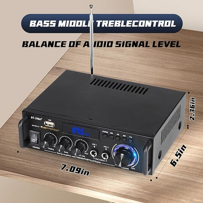 Stereo Audio Amplifier, 300W Home 2 Channel Wireless Bluetooth 5.0 Power Amplifier System, Home Amplifiers FM Radio, USB, SD Card, with Remote Control Home Theater Audio Stereo System