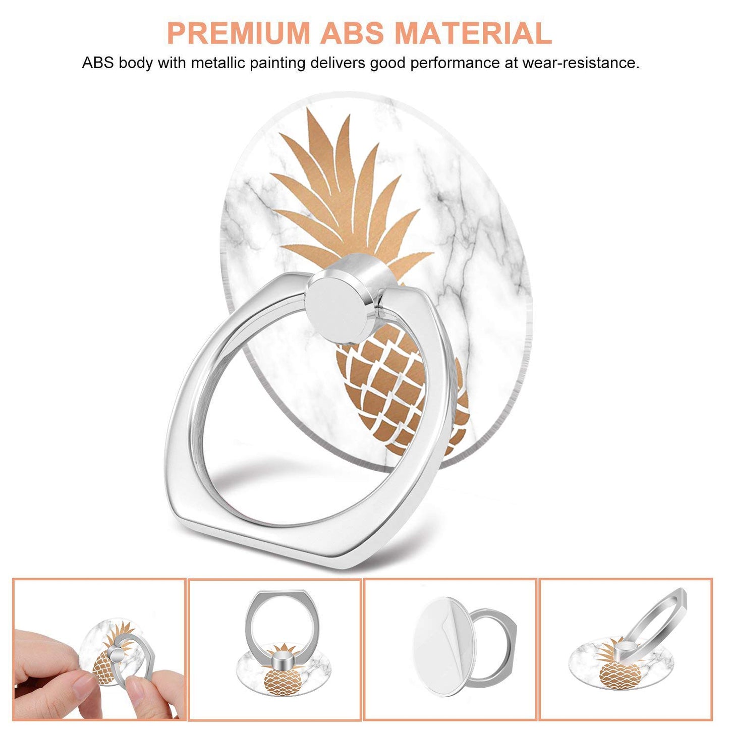 Bonoma Cell Phone Ring Holder, 3-Pack 360 Degree Rotating Universal Phone Ring Grip Finger Ring Stand Compatible with Smartphones and Tablets - Pineapple