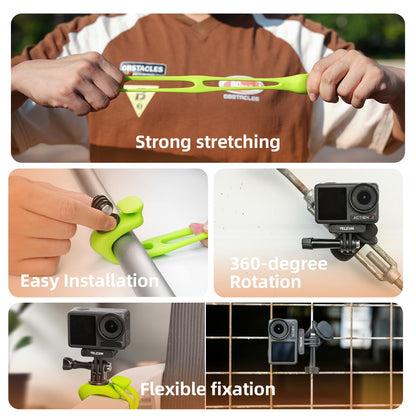TELESIN Camera 360 Strap Mount Flexible Wrap Band Bike Motorcycle Handlebar Tube Roll Bar Stick Pole Ski Pole Mount for DJI Osmo Pocket 4, DJI Action/Osmo 360/Osmo Nano,Go Pro Hero,Akaso,Insta360