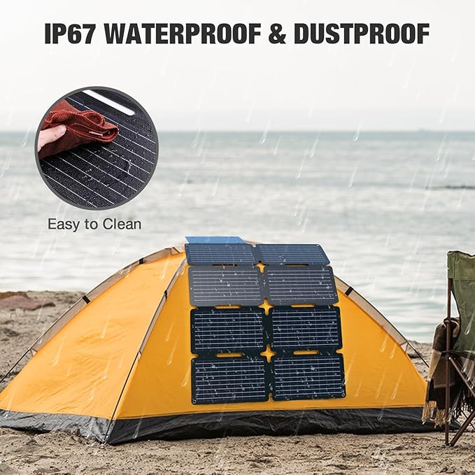 GRECELL 80W Foldable Solar Panel, Portable Solar Charger with USB-A and USB-C QC3.0 (18W) IP67 Waterproof Outdoor Cell Phone Solar Charger for Power Banks Tablets Small Power Station