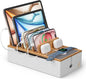 Pezin & Hulin Bamboo Cable Management Box, Wire Organizers for Cords, Charge Station Box, Desktop Dock Organizer Rack for Electronic Device (Include 6 Cables)(No Power Adapter) -Natural + White