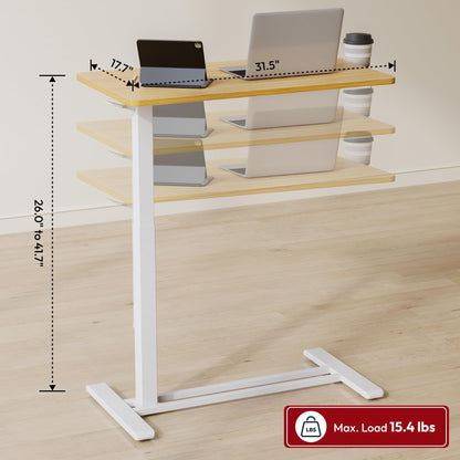 SANODESK 32''Pneumatic Adjustable Overbed Bedside Table with Hidden Casters