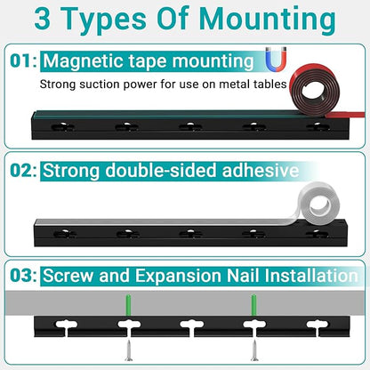 Cable Raceway - Magnetic Cable Management Under Desk with Upgraded Aesthetic Large Hole, Cord Organizer Kit for Hiding Computer, Gaming Desk, Network, Power Cord, TV - 4PCS 4x15.7in Black