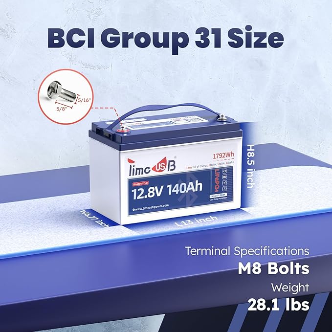 Timeusb 12V 140Ah Trolling Motors LiFePO4 Lithium Battery for Marine