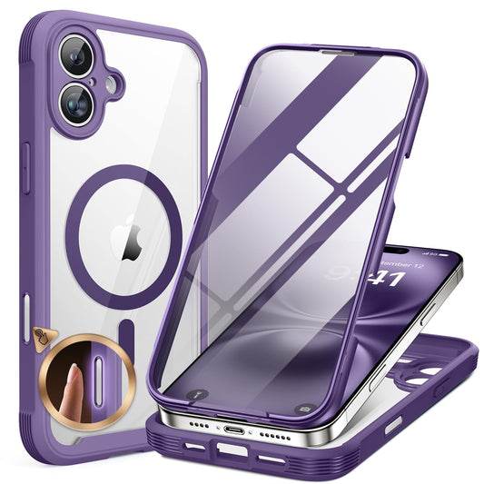 Miracase for iPhone 13 Case 6.1'',Full-Body Magnetic Clear Bumper Case with Built-in 9H Tempered Glass Screen Protector,Military Drop Protection Outdoor Phone Case — iPhone 16 Plus